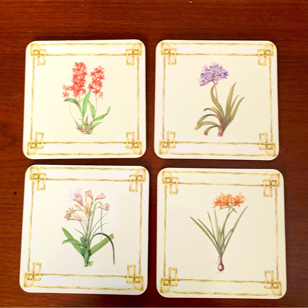 Zara Home set of 8 glossy coasters with flowers pattern cork back